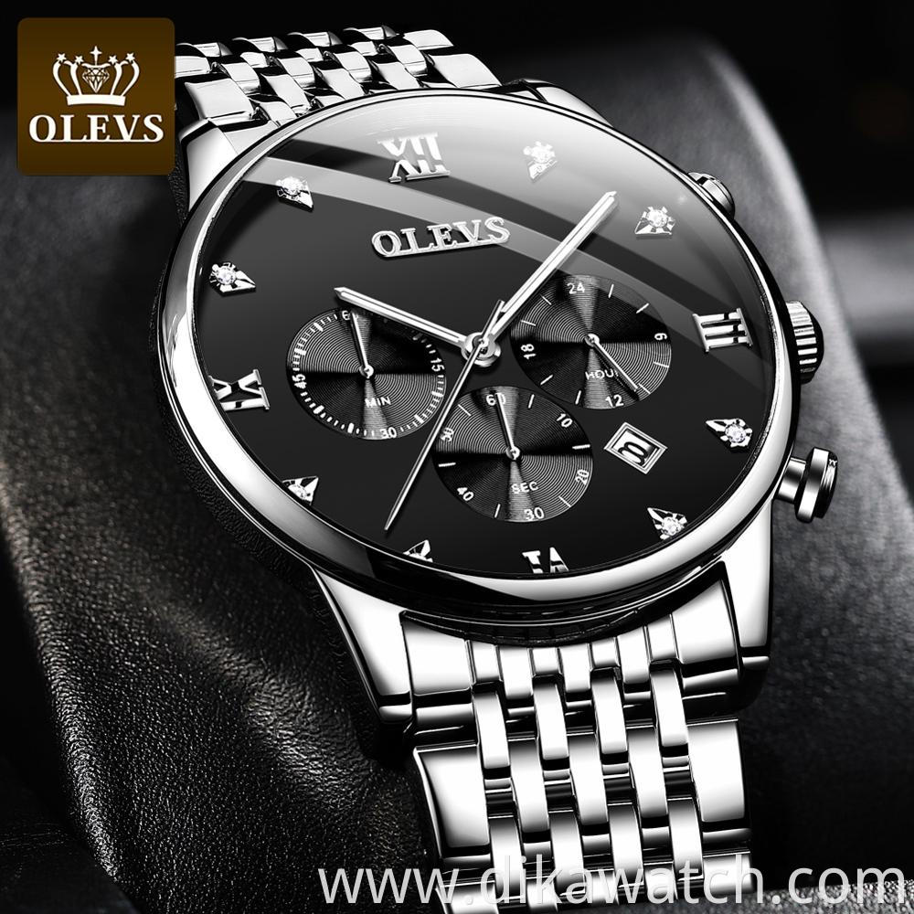 Men Luxury Watch OLEVS Brand Quartz Fashion Business WristWatch OEM with Steel Band Chronograph Waterproof Watches Men Wrist